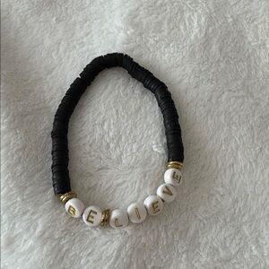 Black and White 'Believe' Beaded Bracelet